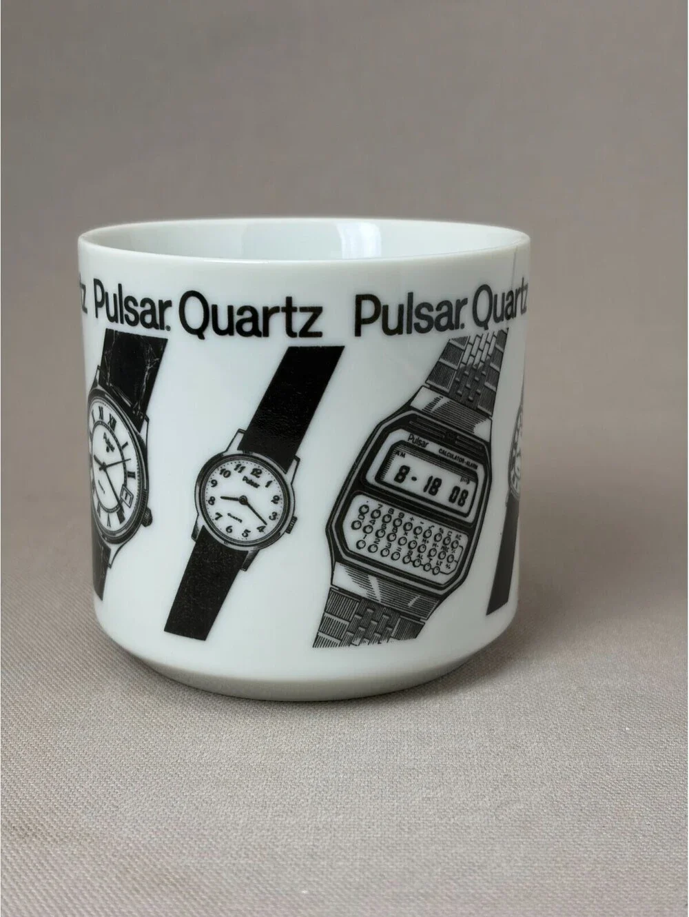 Vintage Pulsar Quartz Watch Coffee Mug Digital Calculator Wristwatch Promo Cup